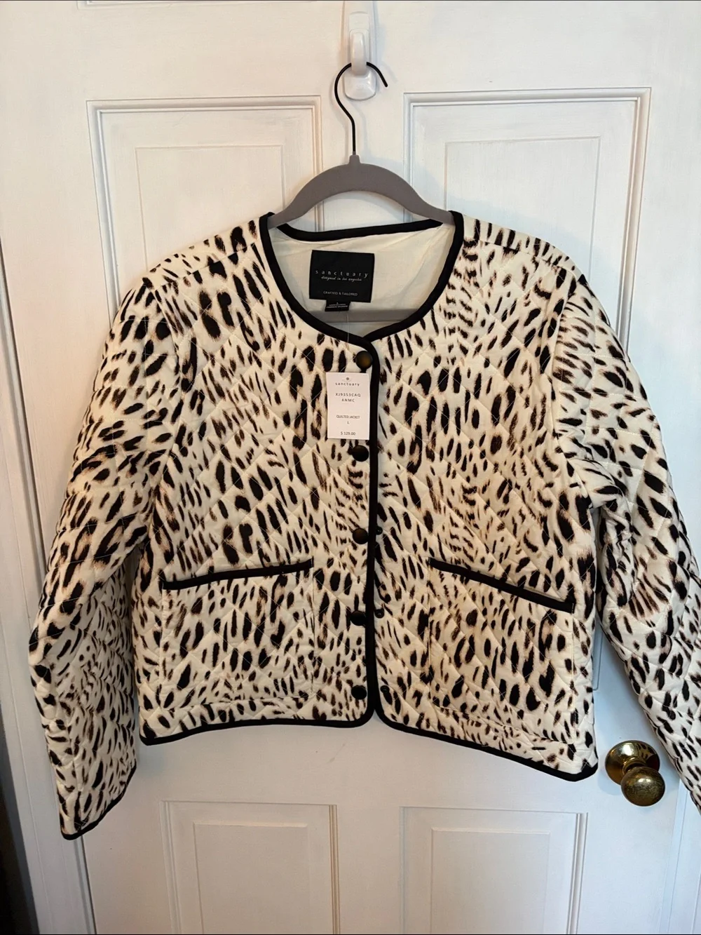Sanctuary Cream and Black Animal-Print Quilted Blazer size large bnwt